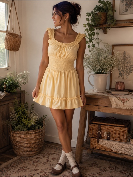 Love Dresses & Skirts - Love Yellow Ruffle Smocked Mini Dress